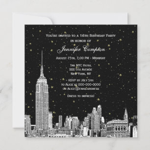 NYC-Skyline geätzter Sternenhimmel DIY-Hintergrund Einladung