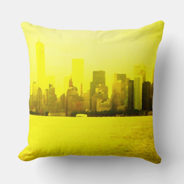 NYC Skyline-helles gelbes Kissen-städtische Kissen (Vorderseite)