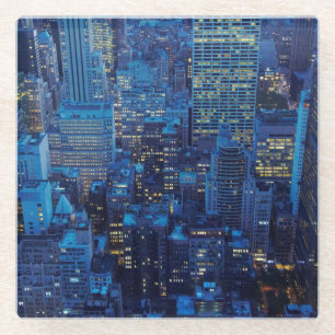 NYC Skyline, hohe Winkelsicht an der Dämmerung Glasuntersetzer
