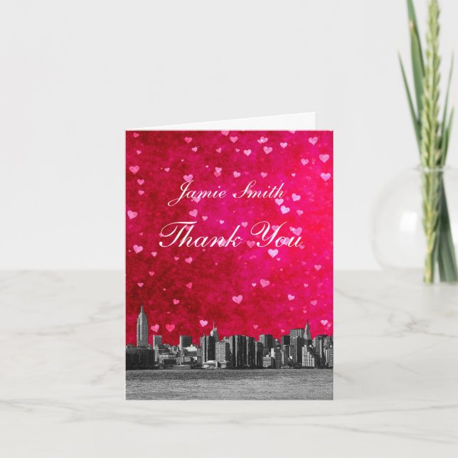 NYC Skyline Hot Rose Red Heart Merci (Devant)