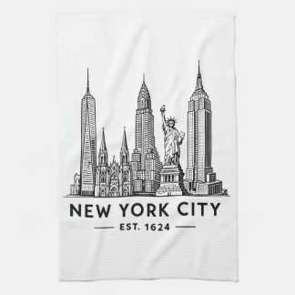 NYC Skyline Illustration with Statue of Liberty Geschirrtuch