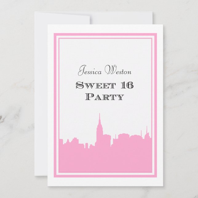 NYC Skyline Pink Silhouette #2 DIY Sweet 16 Einladung (Vorderseite)