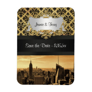 NYC-Skyline Sepia B5 Schwarzes Band Damast Save-th Magnet