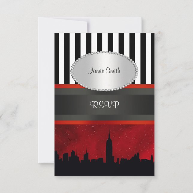 NYC Skyline Sil Red Sky Blk Wht Stripe P RSVP (Devant)