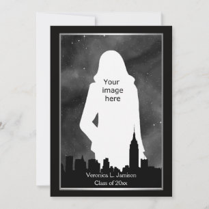 NYC Skyline Silh BW ESB Chrys #2 Foto Abschluss Einladung