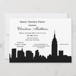 NYC Skyline Silhouette 16 . Geburtstag Einladung