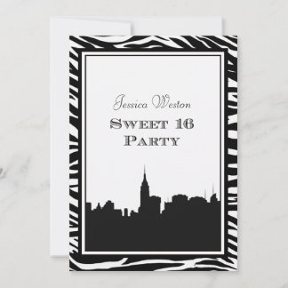 NYC Skyline Silhouette #2 Zebra Sweet 16 Einladung