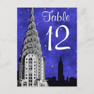 NYC Skyline Silhouette Blue Starry Numéro de table