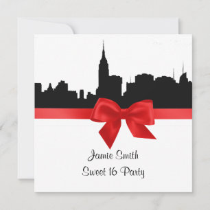 NYC-Skyline-Silhouette BW Rot Süß 16 SQ Einladung