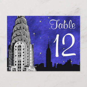 NYC-Skyline-Silhouette Chry Blu Strry-Tischnummer Postkarte
