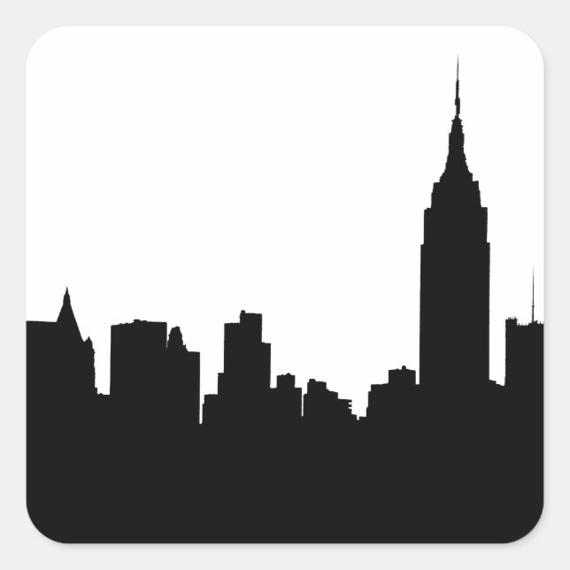 NYC Skyline Silhouette, Empire State Bldg #1 Quadratischer Aufkleber (Vorderseite)
