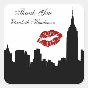 NYC-Skyline-Silhouette, ESB #1 Kuss Quadratischer Aufkleber