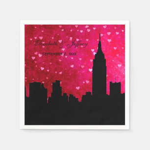 NYC Skyline Silhouette Hot Pink Red Heart Serviette