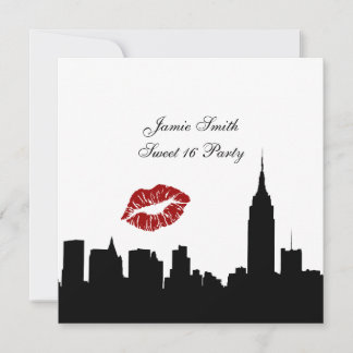 NYC Skyline Silhouette, Kiss ESB #1 BW Sweet 16 SQ Einladung