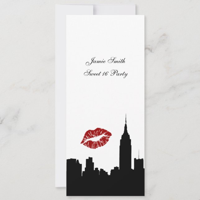 NYC Skyline Silhouette, Kiss ESB #1 BW Sweet 16 VV Einladung (Vorderseite)