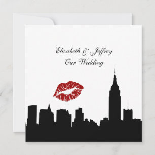 NYC Skyline Silhouette, Kiss ESB #1 BW Wedding SQ Einladung