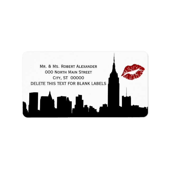 NYC Skyline Silhouette, Kiss ESB #1H BW Addr Label Adressaufkleber (Vorne)