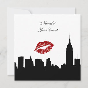NYC-Skyline-Silhouette-Kuss ESB #1 SQ Party-Einlad Einladung