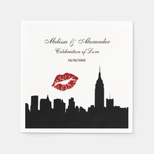 NYC-Skyline-Silhouette, Kuss ESB #1 SW-Hochzeitsfe Serviette