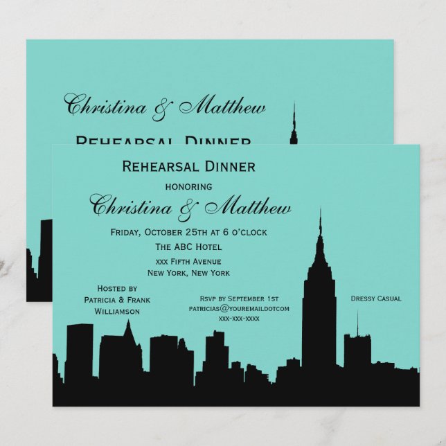 NYC Skyline Silhouette Probe Dinner #F Einladung (Vorne/Hinten)