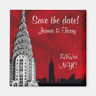 NYC-Skyline-Silhouette Roter Stern Termin merken M Magnet
