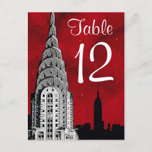 NYC-Skyline-Silhouette Roter Sternenhimmel Tischnu Postkarte