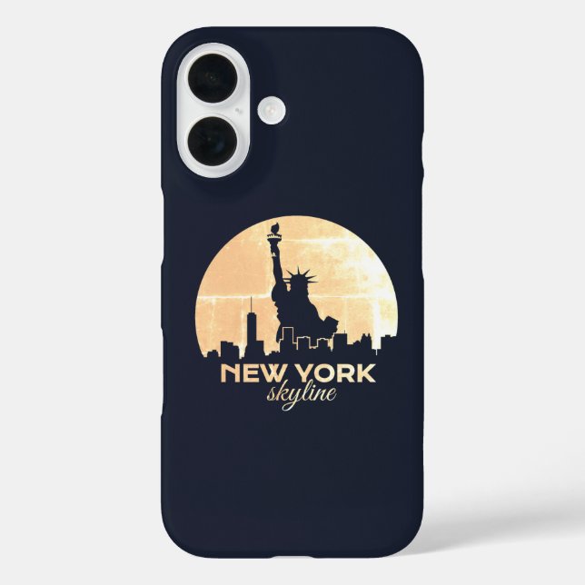 NYC Skyline Statue of Liberty Silhouette iPhone 16 Hülle (Rückseite)