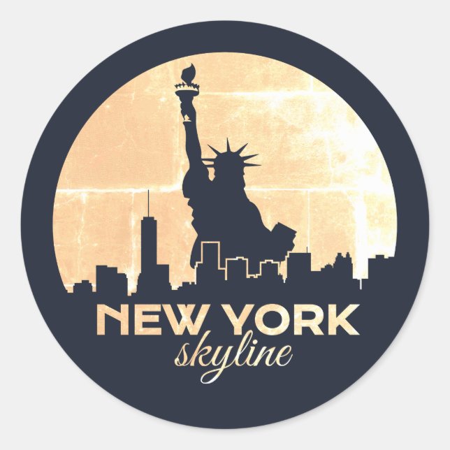 NYC Skyline Statue of Liberty Silhouette Runder Aufkleber (Vorderseite)