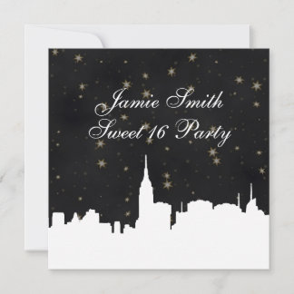 NYC Skyline Welche Silhouette Blk Gold Star Sweet  Einladung