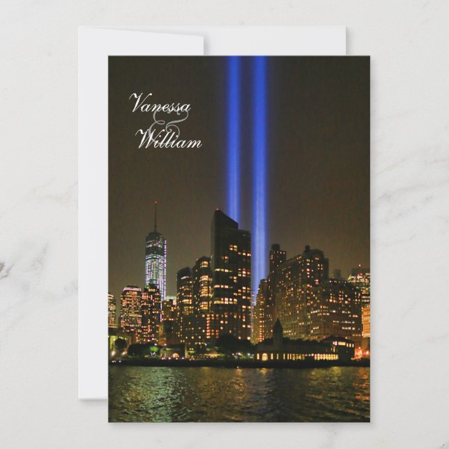 NYC Skyline: WTC 9/11 Tribute in Light #1 Wedding Einladung (Vorderseite)