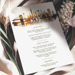 NYC Sundown Skyline Watercolor Wedding Menu Card Einladung<br><div class="desc">Dieses Aquarellmenü mit einer Liebe für die Stadt, die nie schläft, fasziniert die zauberhafte Skyline New Yorks. New York ist für seine strahlende Energie und das atemberaubende Stadtbild bekannt und ist seit jeher ein Traumziel für romantische Soule weltweit. Diese Karte verkörpert diesen unverzichtbaren Stadtzauber, von den ikonischen Wolkenkratzern bis zum...</div>