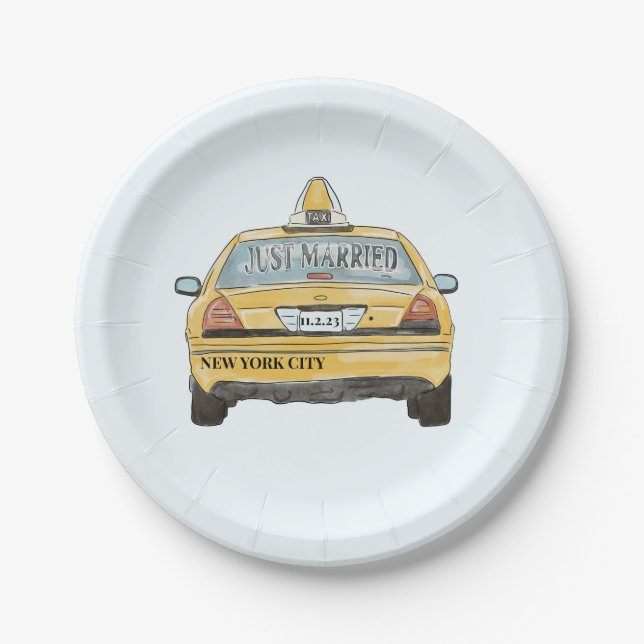 NYC Taxi Wedding Cocktail Pappteller (Vorderseite)