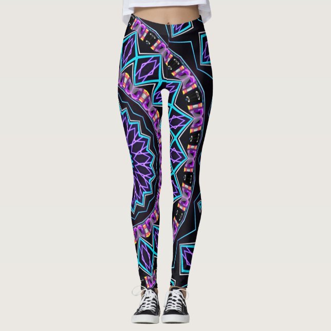 NYC Techno Rave Blacklight Mandala Leggings (Vorderseite)