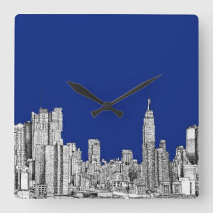 NYC Tinten-Königsblau Quadratische Wanduhr
