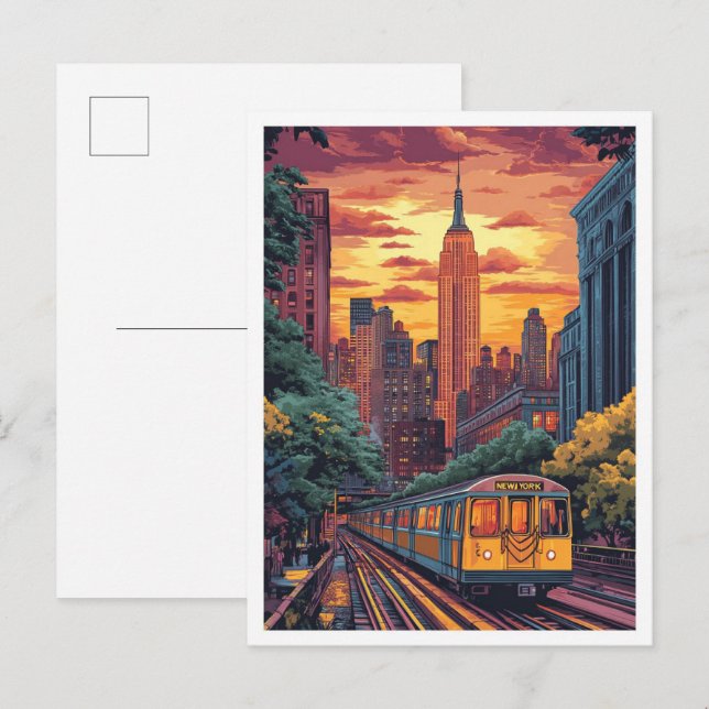 NYC USA Vintag Illustration Travel Postkarte (Vorne/Hinten)