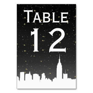NYC Weiße Skyline Silhouette Sternenhimmel Schwarz Tischnummer
