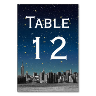 NYC Weite Skyline Farbverlauf Blau Sterne DIY Hint Tischnummer