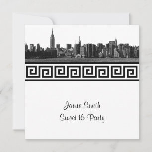 NYC Weite Skyline Geätzt BW GK Sweet Sixteen SQ Einladung