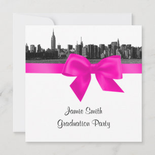 NYC Weite Skyline Geätzt BW Hot Pink Abschluss SQ Einladung