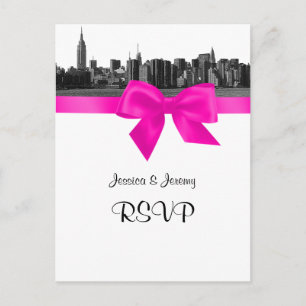 NYC Weite Skyline Geätzt BW Hot Pink RSVP 1 Einladungspostkarte