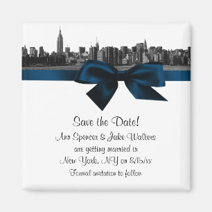 NYC Weite Skyline Geätzt BW Navy Blau Termin Karte Magnet