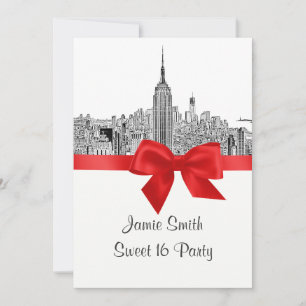 NYC Weite Skyline Geätzte Sweet Sixteen Einladung