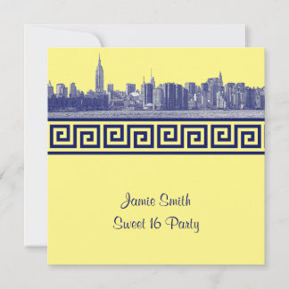 NYC Wide Skyline Etch BW GK 16 . Geburtstag SQ Bla Einladung