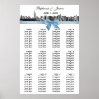 NYC Wide Skyline Etch BW Lt Blue Bow Seekarte