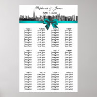 NYC Wide Skyline Etched BW Aquamarin Bow Seekarte