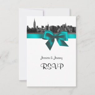 NYC Wide Skyline Etched BW Aquamarin UAWG #2 RSVP Karte
