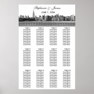 NYC Wide Skyline Etched BW Black Greece Key S Poster