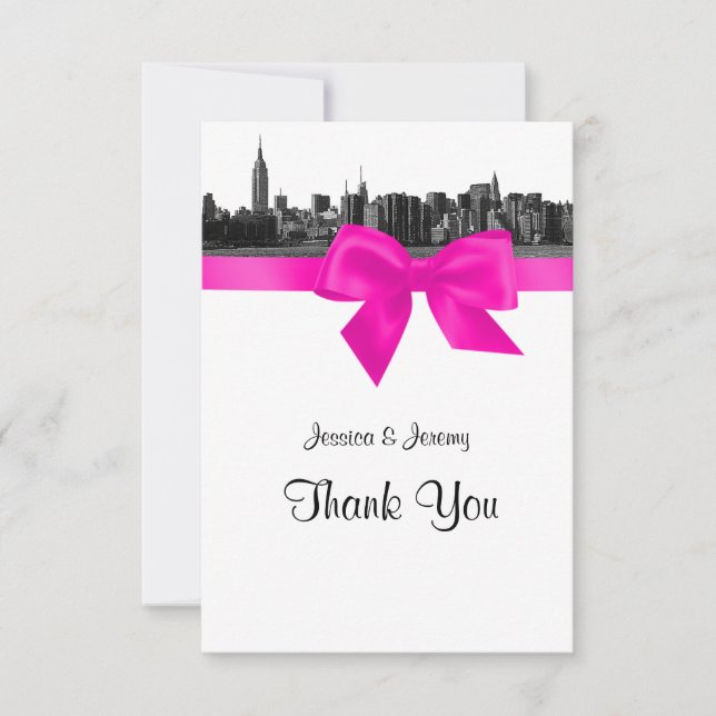 NYC Wide Skyline Etched BW Hot Pink vielen Dank Dankeskarte (Vorderseite)