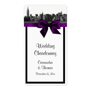 NYC Wide Skyline Etched BW Lila Wine Label