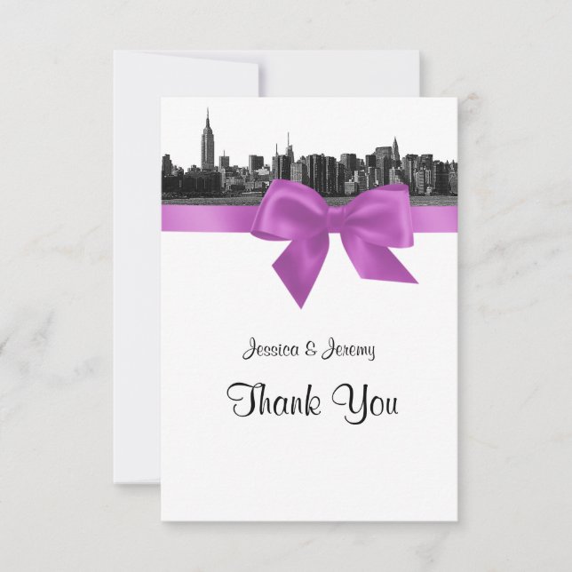 NYC Wide Skyline Etched BW Lilac Vielen Dank Dankeskarte (Vorderseite)